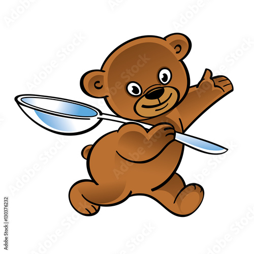 Walking funny teddy bear with big spoon
