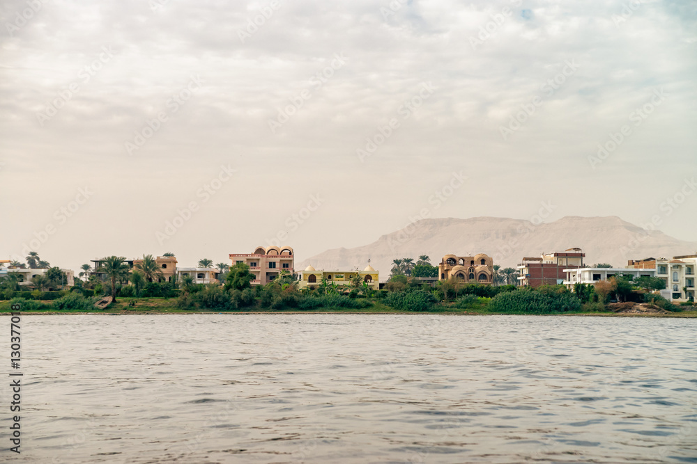 Nile river landscape with bots near Luxor city, Egypt