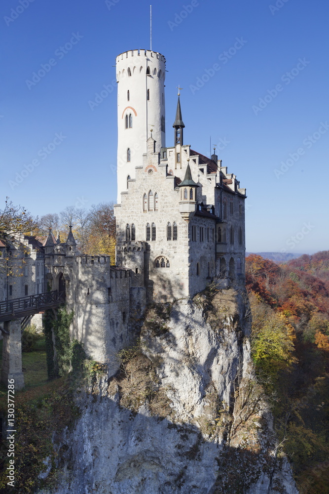 Lichtenstein Castle in autumn, Swabian Alb, Baden Wurttemberg, Germany Lichtenstein Castle in autumn, Swabian Alb, Baden Wurttemberg, Germany