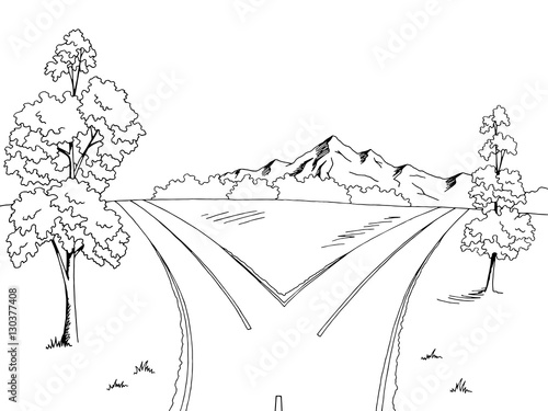 Road fork graphic black white landscape sketch illustration vector