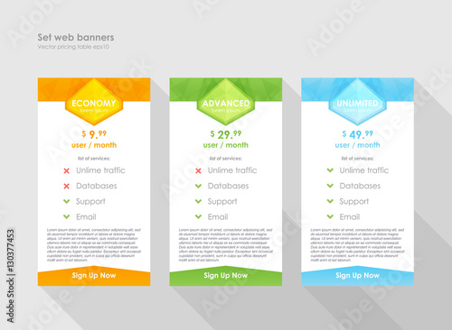 Set tariffs. interface for the site. ui ux vector banner for web app. Pastel pricing table, banner, order, box, button, list and bullet with plan for website