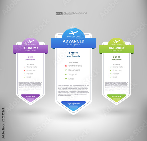 Three tariffs. interface for the site. UI UX vector banner for web app. Set tariffs. interface for the site. Pricing table, banner, order, box, button, list with plan for website.