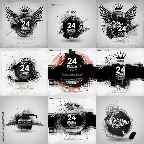 Set poster Grunge background vector. Grunge print for t-shirt. Abstract dirt backgrounds texture. Grunge banner with an inky dribble strip with copy space. Abstract background for party
