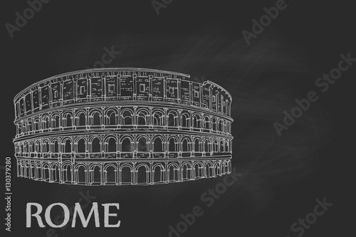 vector sketch of Coliseum on black chalk board. Rome. Italy.