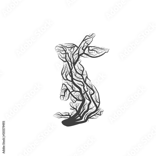Branch Rabbit. Vector Illustration Isolated On White