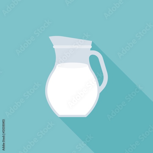 glass jug of fresh milk icon, flat design with long shadow