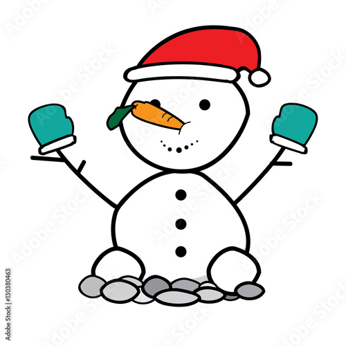 Snowman wearing a Santa hat on isolate background 