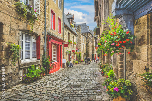 Charming street scene with traditional houses in old town in Europe photo