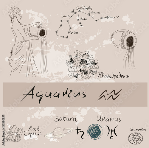 Collection of hand drawn aquarius doodles