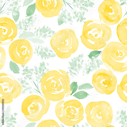 hand drawn watercolor roses and cute little flowers seamless pattern. vector illustration