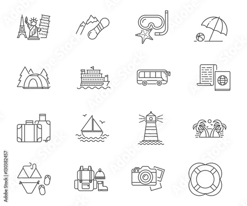 Travel and vacation set of vector icons