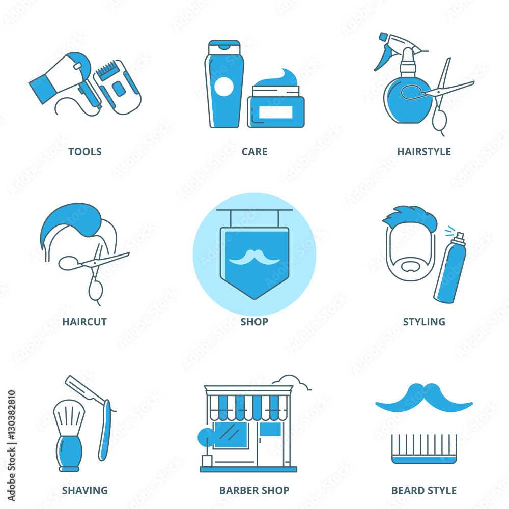 Barber vector icons set Barber vector icons set