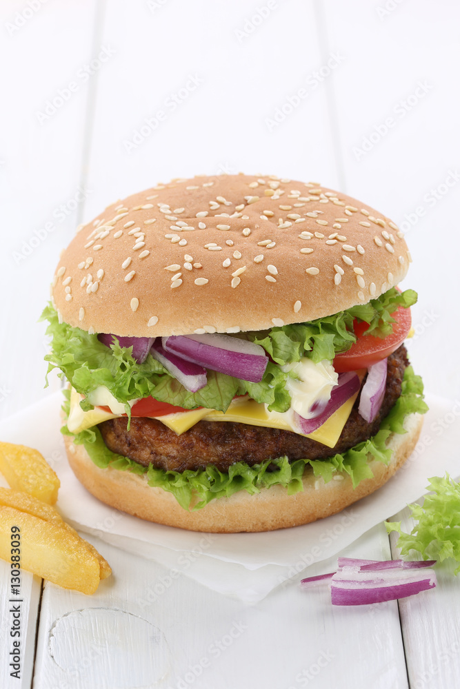 Cheeseburger Hamburger Textfreiraum Copyspace Fleisch Käse Toma