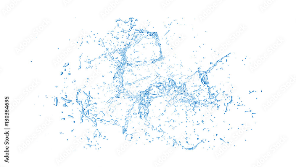 Fototapeta Odosobniony błękitny pluśnięcie wodny chełbotanie na białym tle. 3
