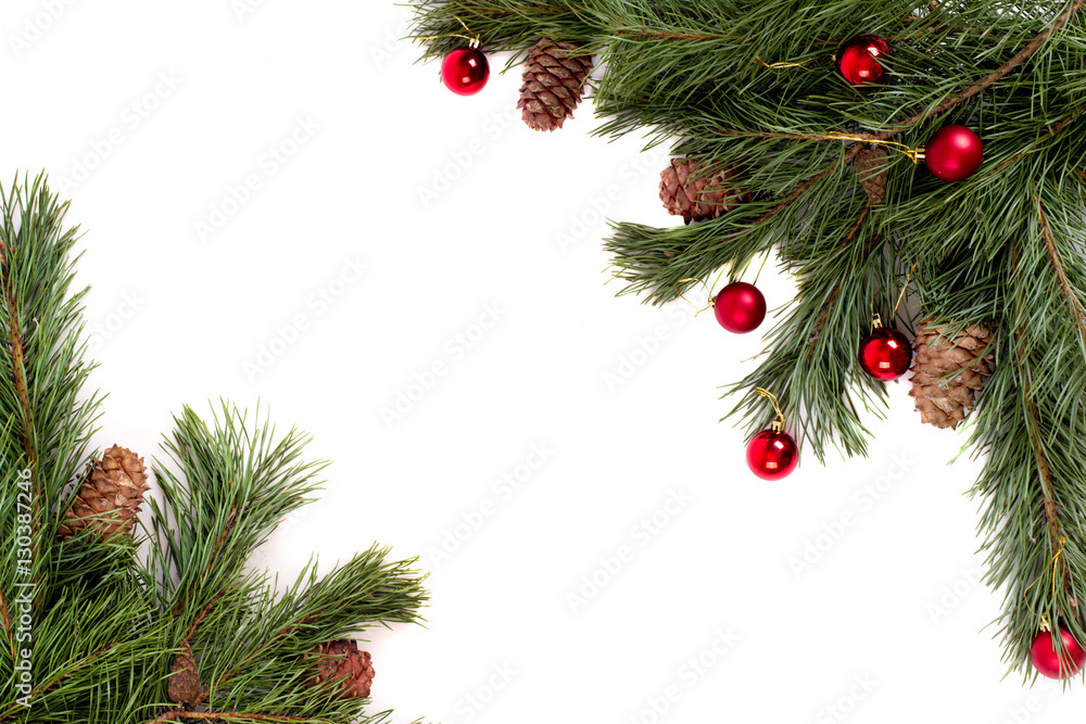Christmas tree with pine cones and red balls