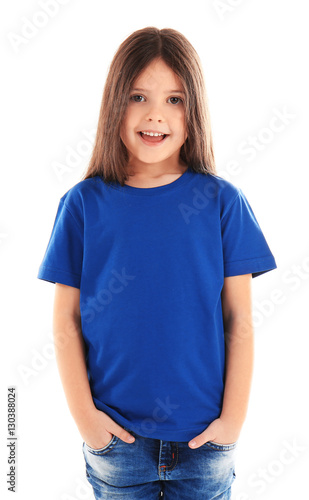 Little girl in blank blue t...