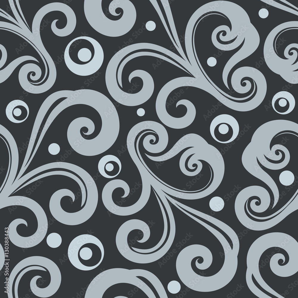 Monochrome  seamless floral wallpaper vector pattern.