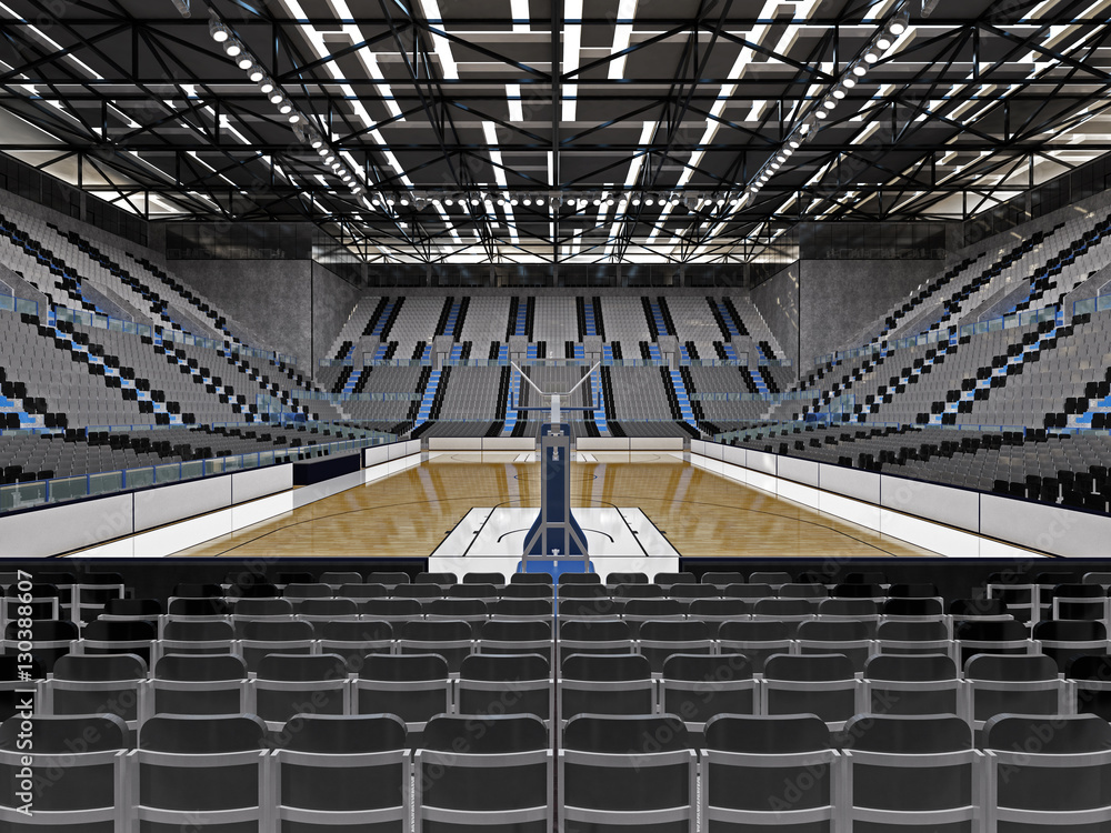 Fototapeta premium Beautiful sport arena for basketball with floodlights and gray seats
