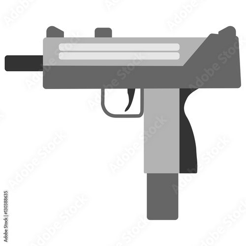 Submachine gun security and military weapon. Metal automatic gun. Criminal and police firearm vector illustration