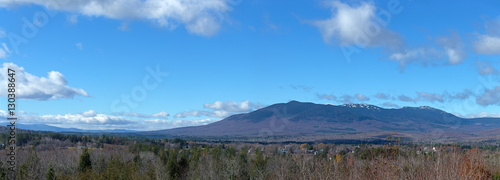 Panoramic view of Kingfield Maine in the late fall with Mount Abram in the distance.