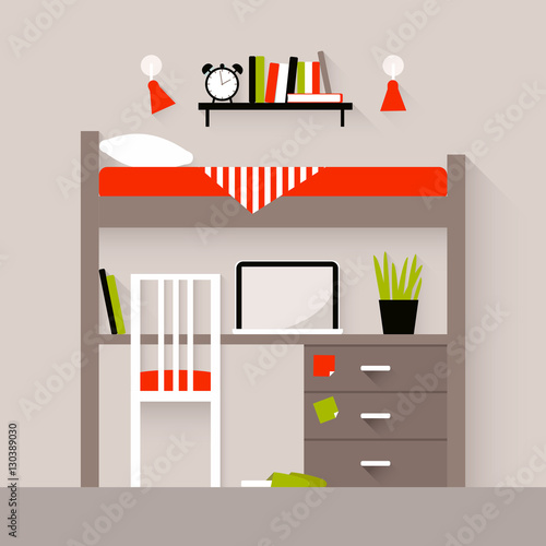 Vector illustration of a bedroom. Flat design illustration