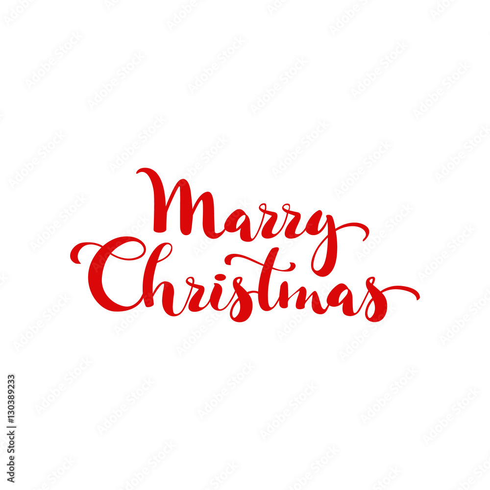 Merry Christmas calligraphic lettering inscription red color, el