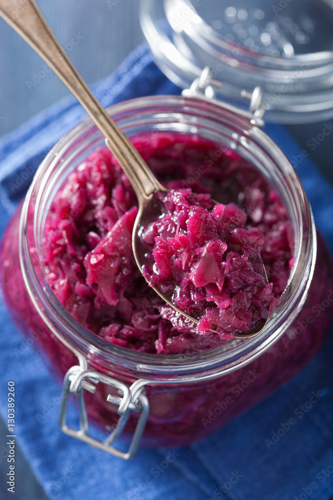 pickled red cabbage in glass jar pickled red cabbage in glass jar