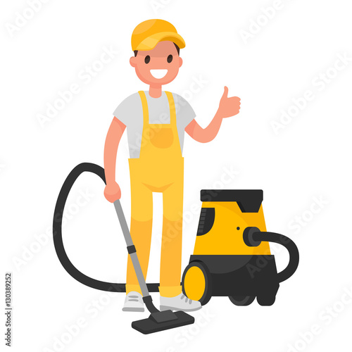 Worker of  cleaning service. A man dressed in a uniform with a v