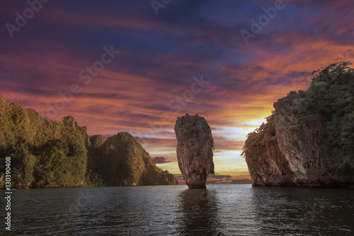 Sunset James Bond island near Phuket in Thailand.
