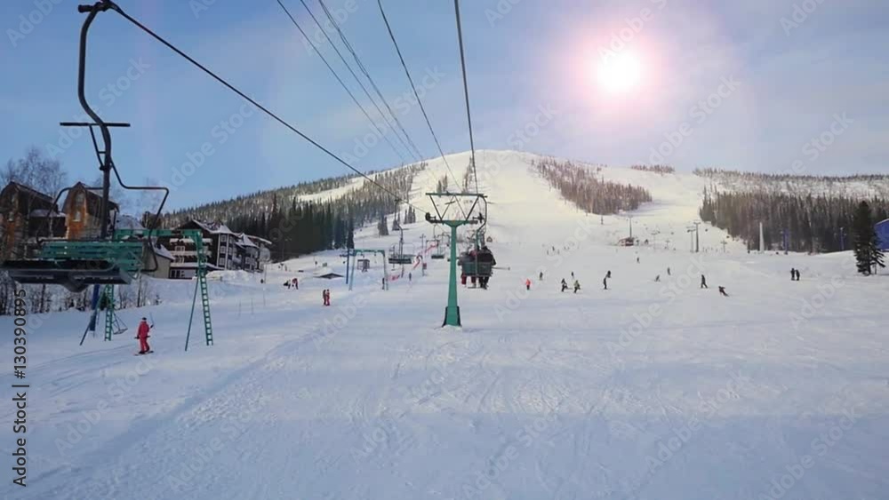 Ski center of Sheregesh in slow motion with lens flare. 1920x1080 Ski center of Sheregesh in slow motion with lens flare. 1920x1080