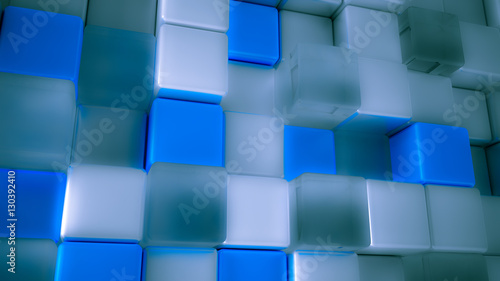 Azure abstract background with white  turquoise and glass cubes 