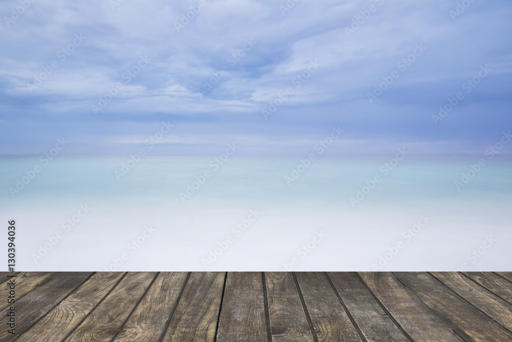 Wooden floor with blur seascape