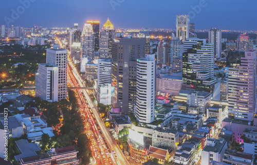 Canvas Print Business area in Bangkok at Night