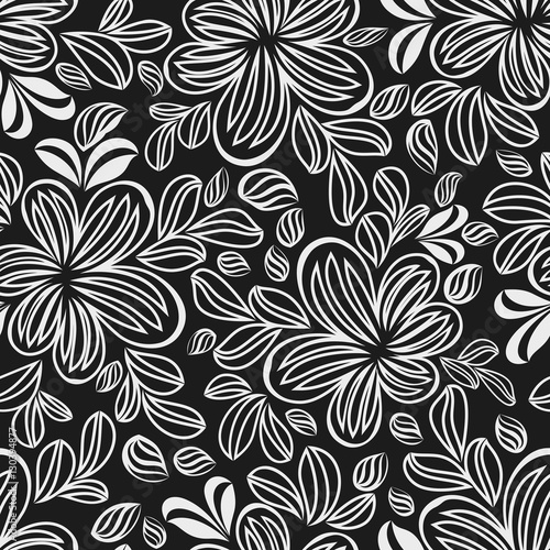 Seamless line art black and flower vector background