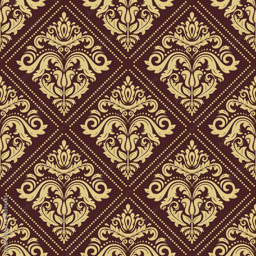 Damask vector classic golden pattern. Seamless abstract background with repeating elements. Orient background