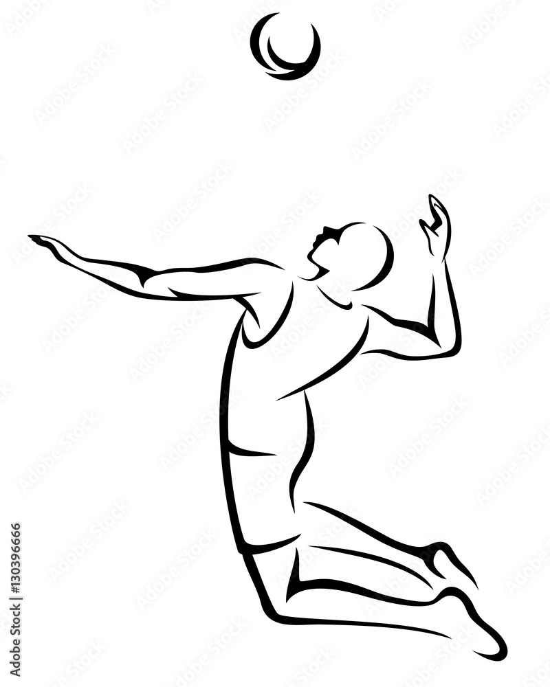volleyball player serving the ball black and white vector outline