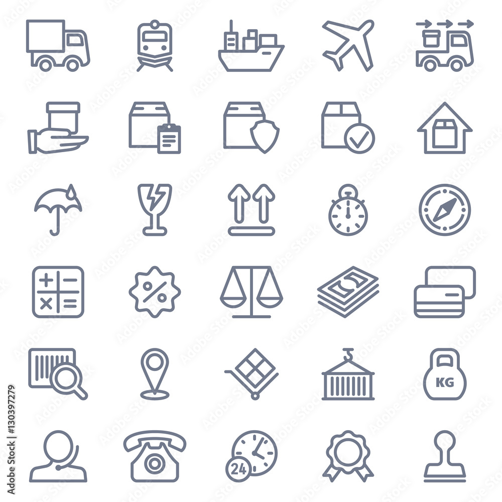 Linear icons set of logistics and delivery. Vector illustration