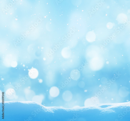 Christmas winter background with snow and blurred bokeh.Merry ch © Lilya