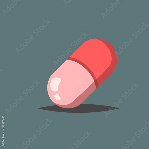 Flat vector pink capsule icon isolated on gray background, Medical Tablet symbol in cartoon style for design