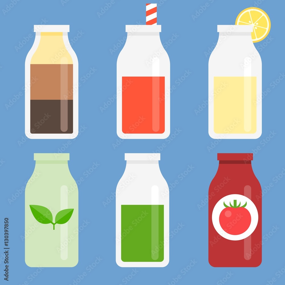 Bottle icon set collection, flat design icon Bottle icon set collection, flat design icon