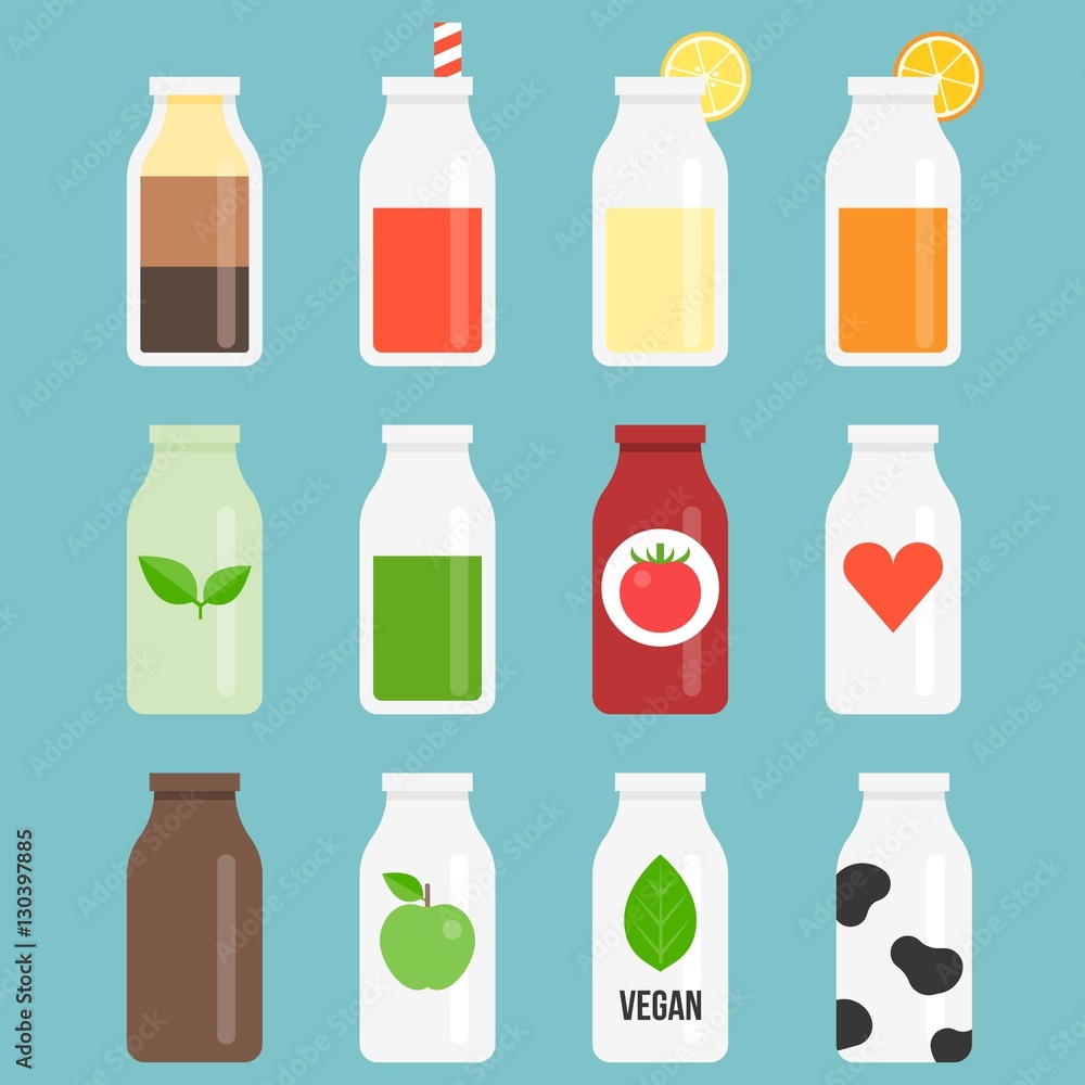 Bottle icon set collection, flat design icon Bottle icon set collection, flat design icon