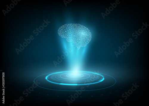 Abstract digital and technology background. Hologram of an Artificial Intelligence.