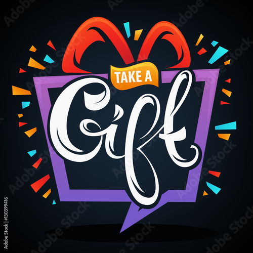 Take a gift  vector congratulation banner template with letterin