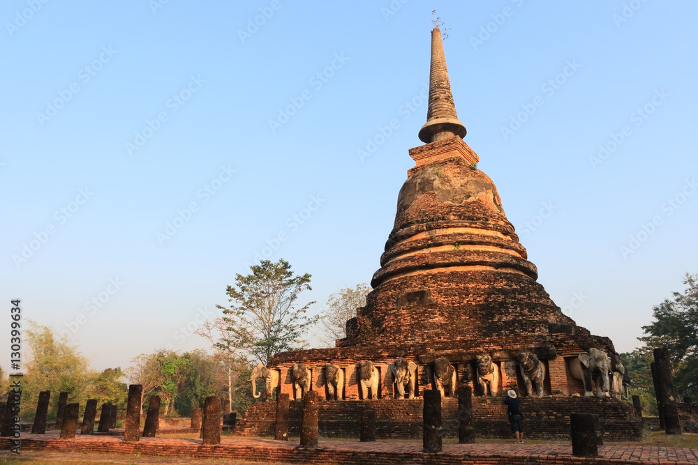 Ancient pagoda at Sukhothai historical park, Thailand.