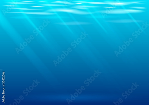 Underwater background in vector graphics. Blue waves and transparent rays