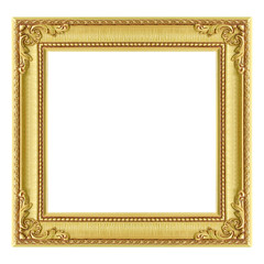 The antique gold frame on the white background