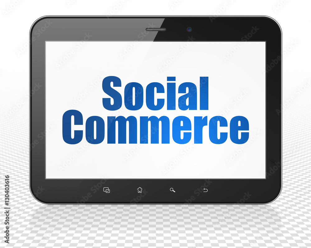 Marketing concept: Tablet Pc Computer with Social Commerce on display Marketing concept: Tablet Pc Computer with Social Commerce on display