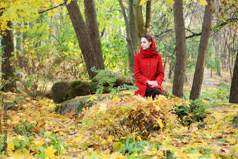 Beautiful young girl walking in autumn park. Beautiful young girl walking in autumn park.