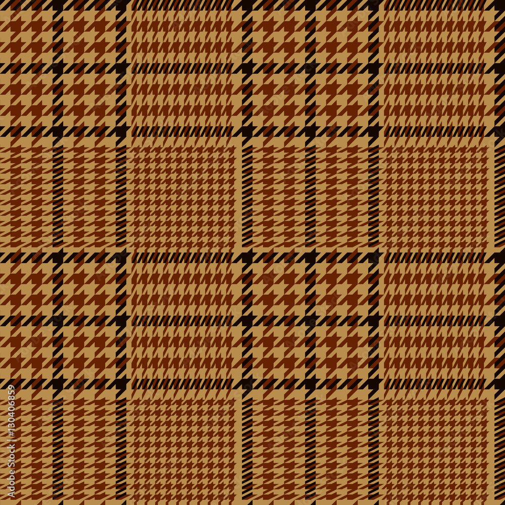 Houndstooth geometric plaid seamless pattern in brown and beige, vector