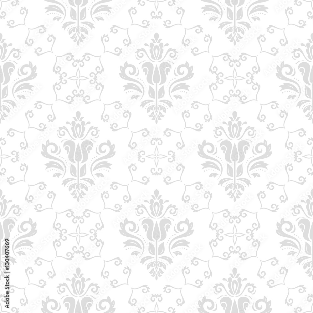 Damask vector classic light silver pattern. Seamless abstract background with repeating elements. Orient background